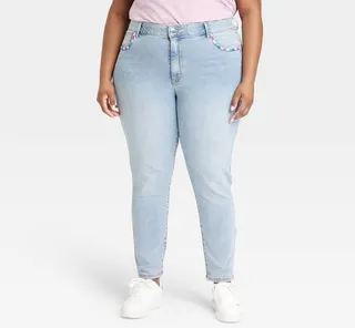 Women's Plus Size Mid-Rise Skinny Jeans - Knox Rose™ Light Wash 26