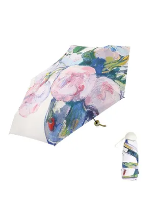 Folding Mini Umbrella, 6 Ribs Compact Umbrella Windproof Strong, Small Umbrella with Watercolour Patterns,  Men and Women,Light,Portable,UV Folding Backpack Umbrella UV Protection Travel Umbrella, 