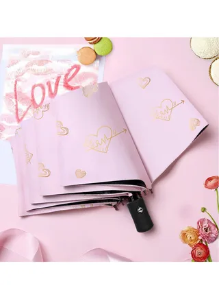 Folding Umbrellas Travel Automatic, women- Large Rain Folding Compact Umbrella Portable Fast Drying with One-Button Auto Open and Close, Non-slip Handle (Pink love) 