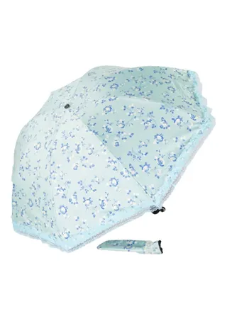 Foldable Cat Wave Edge Floral Umbrella Blue 