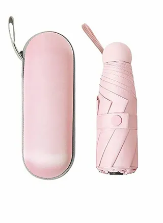 Mini Travel Umbrella, Windproof Folding Portable Lightweight Compact Parasol with 95% UV Protection for Sun and Rain, Popular Style Women (Pink) 