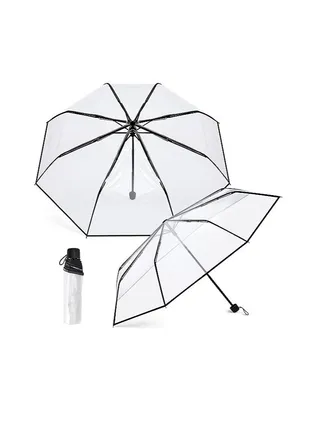 Clear Umbrella Transparent Portable Compact Foldable Manual Open Close Folding Umbrellas for Wedding Travel, Dating 1 Pcs 