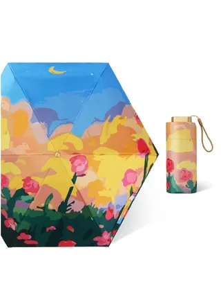 Umbrella Mini Compact Travel Folding Umbrellas Women's Windproof Sunshade Vinyl for Purse UV Outdoor Flower Bag Protection Lightweight Women 