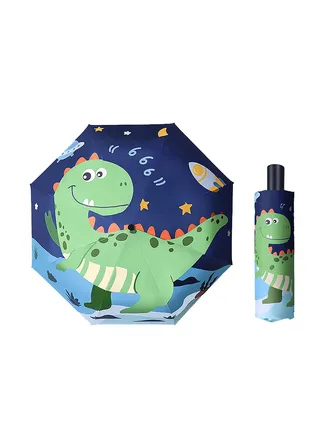 Folding Travel Umbrella for Kids Manual Open and Close Windproof Rainproof Lightweight Compact Sun Umbrella Cartoon Green Dinosaurs Design 