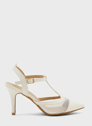 Net Detail Tbar Strap Pointed Pump