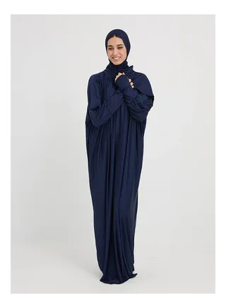 Comfortable Long Sleeve Maxi Praying Dress Dark Blue 