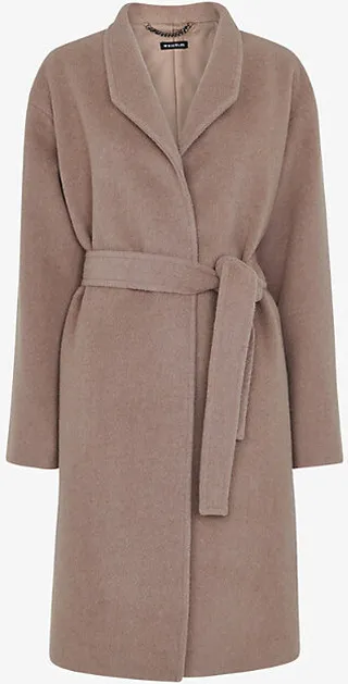 Womens Brown Clara Funnel-neck Wool-blend Coat