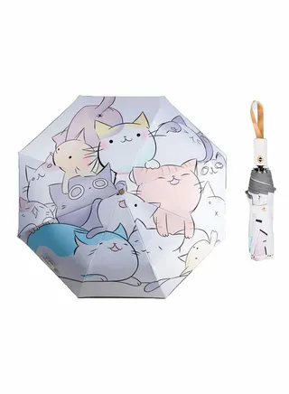 Windproof Travel Umbrella, Automatic Open Umbrella, Small Compact Light, Cartoon Waterproof and UV, Strong Steel Shaft, Mini, Folding and Portable for Girls Boys Kids and Women 