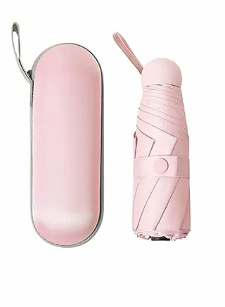 Mini Travel Umbrella, Mini Windproof Folding Travel Umbrella, Portable Lightweight Compact Parasol with 95% UV Protection for Sun and Rain, Popular Style for Women (Pink) 