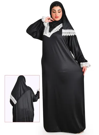 Plain long-sleeved abaya with simple joubert embroidery 