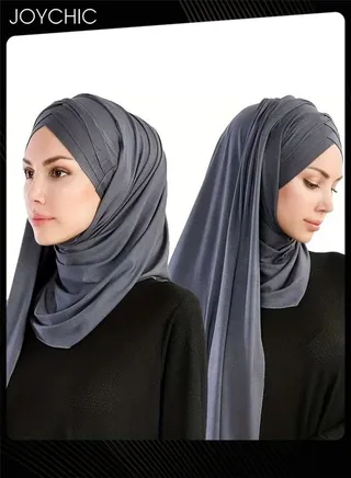 New Style Three-layer Cross Hat Brim Tie Headband Solid Color Mercerized Cotton Mid-length Scarf Shawl Hijab for Women Dark Grey 