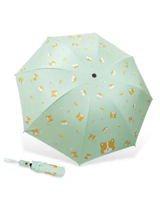 Automatic Umbrella, UV Protection Travel Windproof Golf Cartoon Umbrella, Double Canopy Vented Sun Rain Umbrella Stick Umbrellas (Dia 85cm, Light Green, Corgi) 