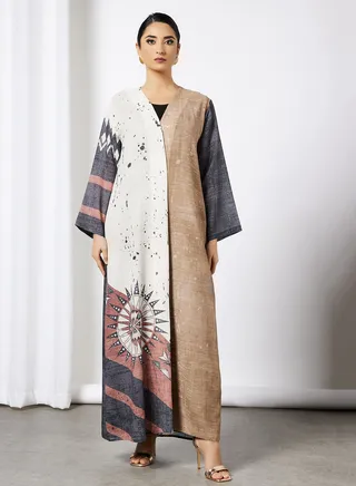 Colourblock Printed Abaya
