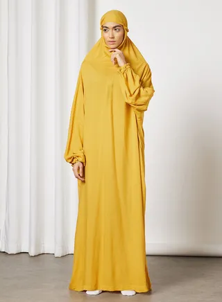 Praying Dress With Floral Print And Attached Veil 