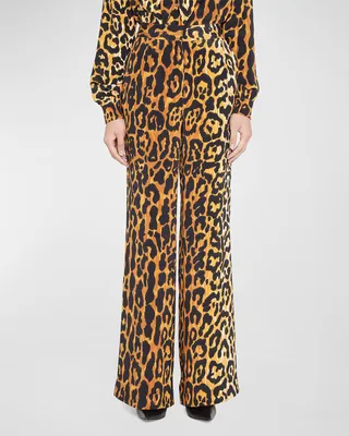Leopardo High-Rise Wide-Leg Trousers