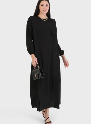 Crew Neck Tie Detail Dress 