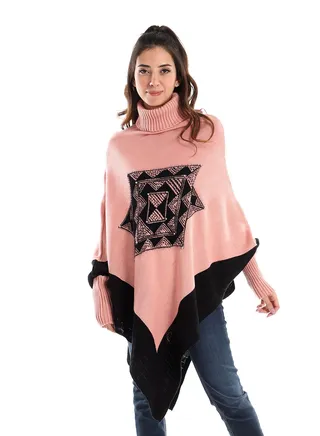 Womens Wool Shawl With Sleeves And Multi Design 