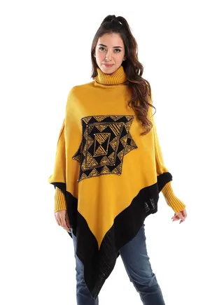 Womens Wool Shawl With Sleeves And Multi Design 