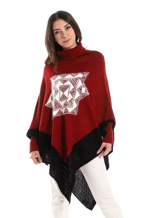 Womens Wool Shawl With Sleeves And Multi Design 
