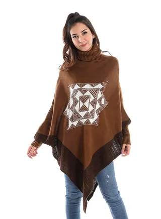 Womens Wool Shawl With Sleeves And Multi Design 