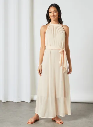 Tie Waist Maxi Dress Dark cream 