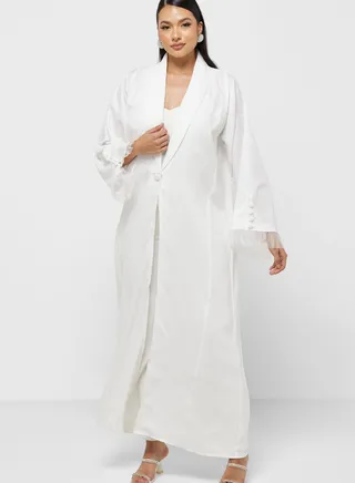 Tulle Sleeve Detail Abaya With Sheila 