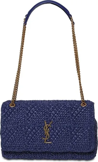 Jamie Medium Chain Raffia Bag Blue