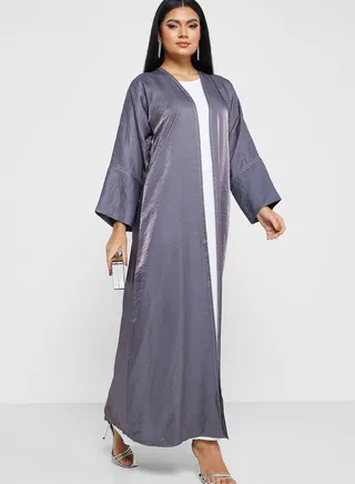 Contrast Trim Detail Abaya With Sheila 