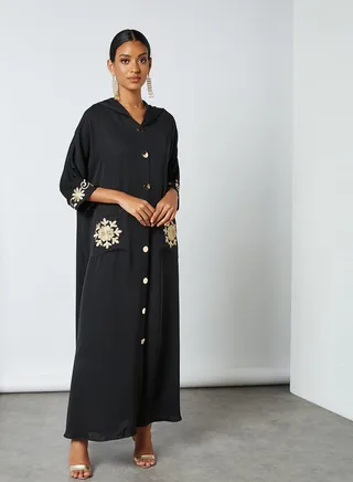 Embroidered Pocket Abaya Black 