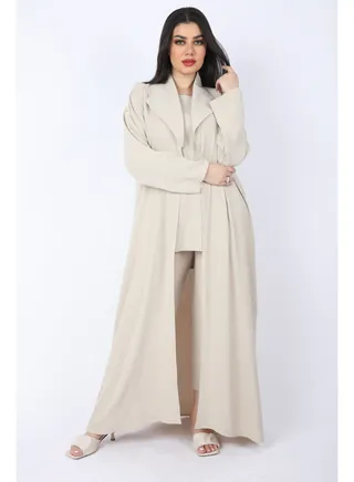 Elegant Abaya Set of 3pc Shirt, Bentaloon  and Jacket , Biege 