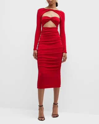 Eden Ruched Cut-Out Bodycon Midi Dress