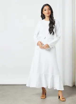 Belt Hem Detail Maxi Dress White 