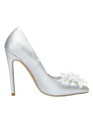 Leather High Heel Pumps Silver 