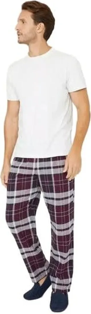 Debenhams Mens Checked Brushed Short-Sleeved Pajama Set - Plum