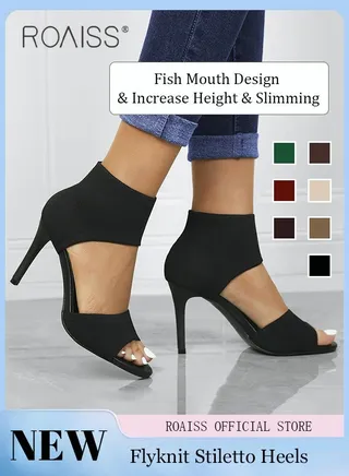 Minimalist Stiletto Heeled Shoes for Women Ankle Strap Sandals Ladies Elegant Peep Toe High Heels Heighting and Slimmming Woven Shoe 