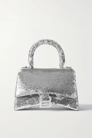Balenciaga - Hourglass Xs Sequined Leather Tote - Silver