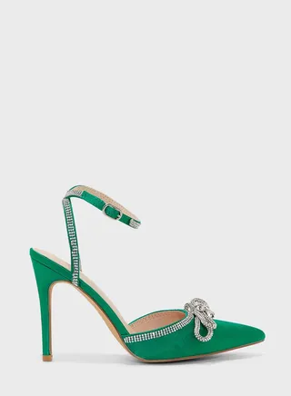 Satin Diamante Bow And Trim Pointed Pump