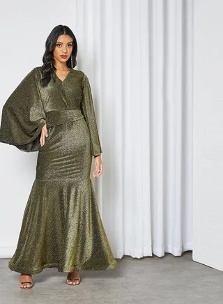 Exaggerated Wide Sleeve Dress Olive 