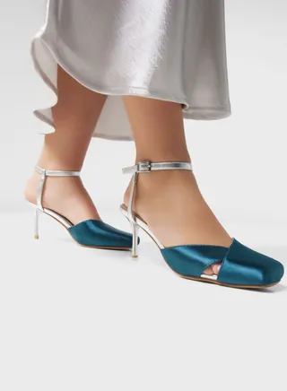 Satin Woven Ankle Strap Pump
