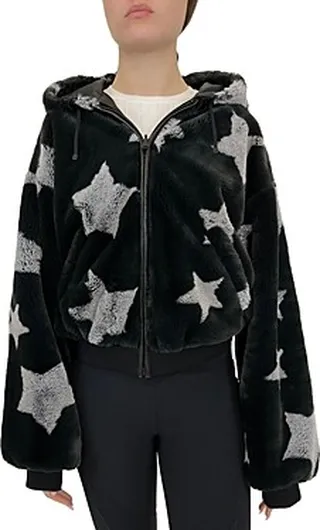 Blanc Noir Faux Fur Reversible Hooded Jacket