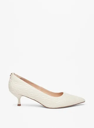 Women's Monogram Embossed Slip-On Pumps with Kitten Heels 