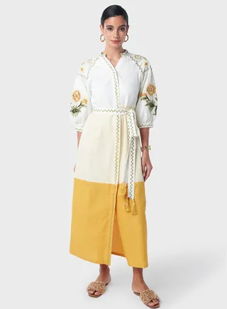 Cross Stitch Embroidered Sleeve Tier Dress