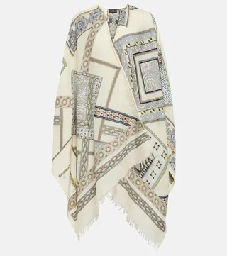 Printed wool-blend cape