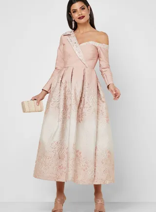 Embellished Plunge Neck Dress 