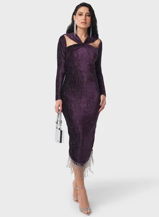 Rhinestone Hem Velvet Dress