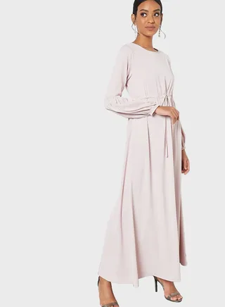 Pleated Sleeve Abaya Dress 