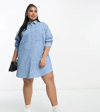 ASOS DESIGN Curve oversized shirt dress in light blue