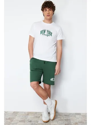 Ecru- Green Men's Printed Regular Fit Knitted Pajamas Set 