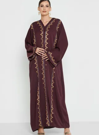 Embroidered V-Neck Abaya 