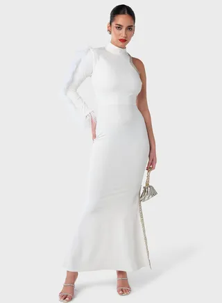 Feather Detailing Embellished Dress
